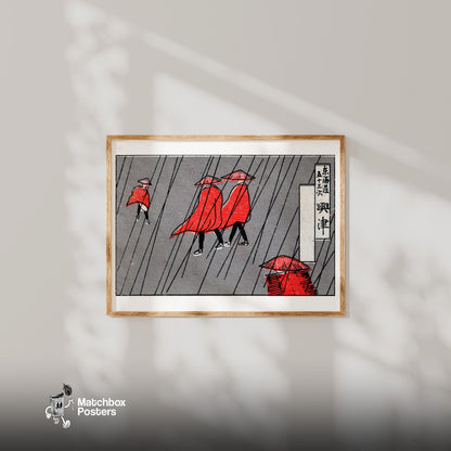 Red Raincoats - vintage matchbox label print - bedroom mockup