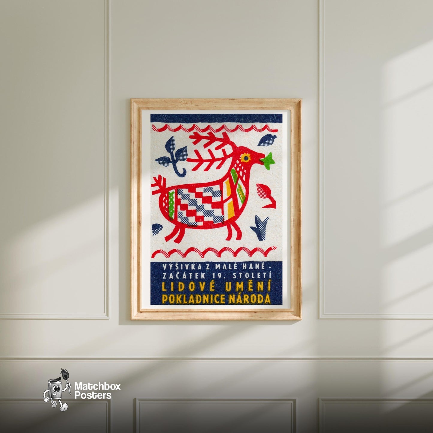 Folk Deer - vintage matchbox label print - bedroom mockup