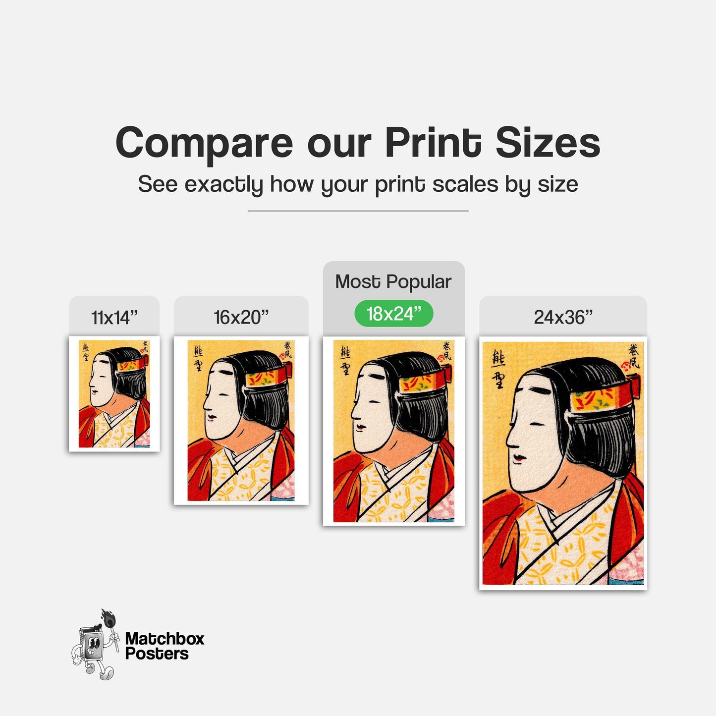 Japanese Noh Mask - vintage matchbox label print - gallery wall preview