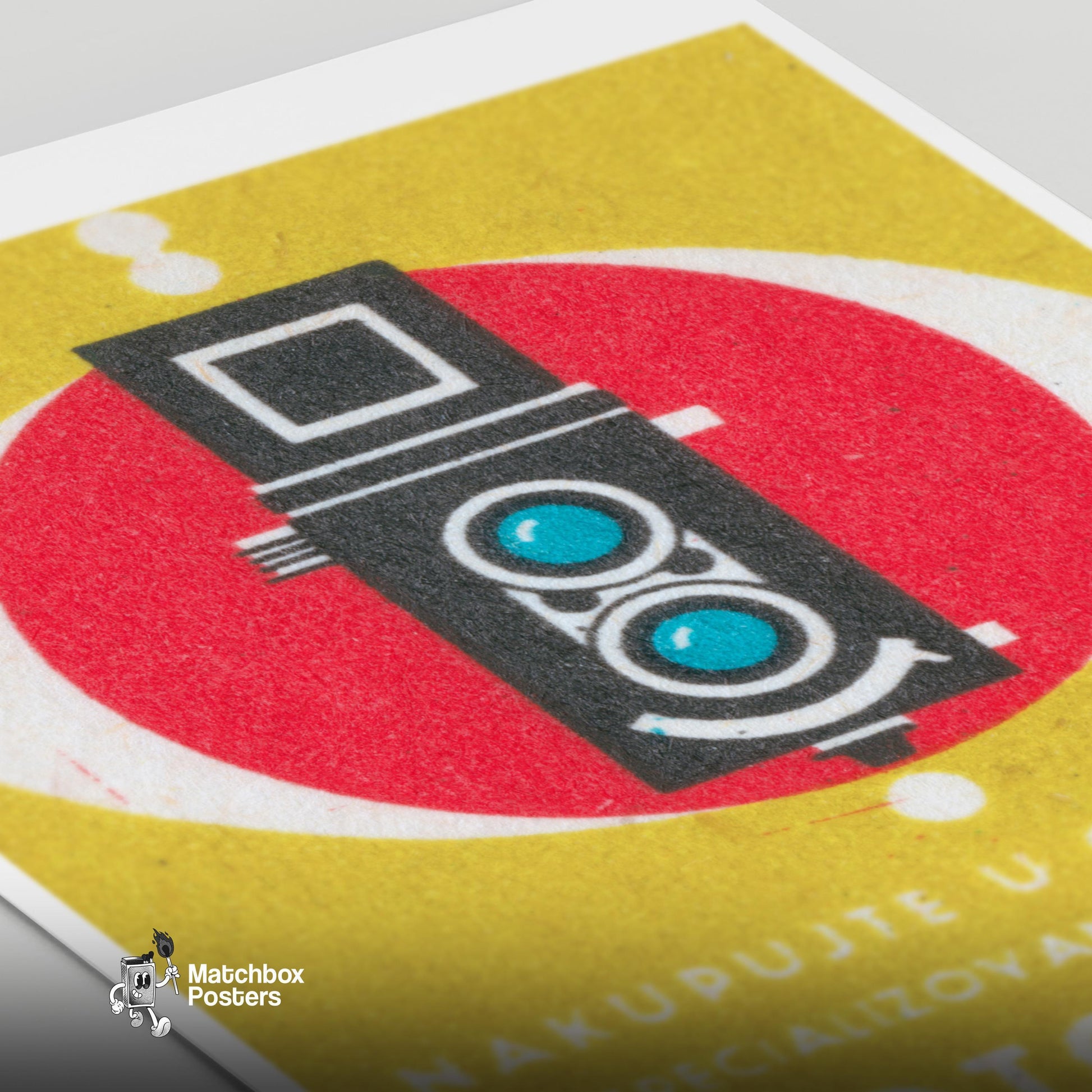 Vintage Camera Store Advertizement - vintage matchbox label print - close-up detail