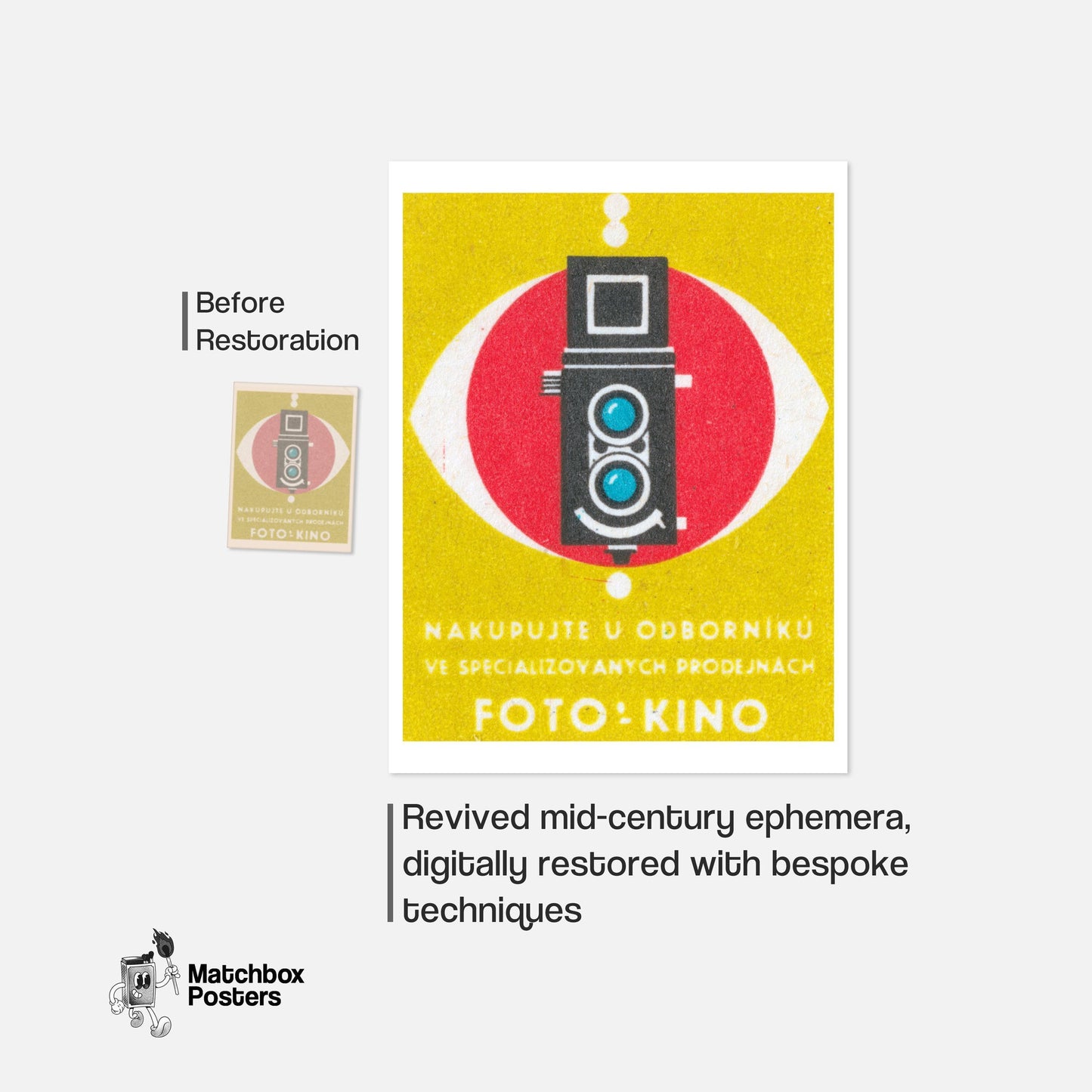 Vintage Camera Store Advertizement - vintage matchbox label print - framed wall art preview