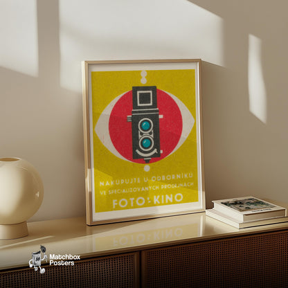 Vintage Camera Store Advertizement - vintage matchbox label print - size comparison