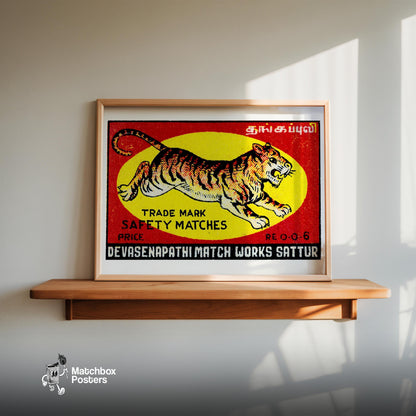 Leaping Tiger - vintage matchbox label print - size comparison