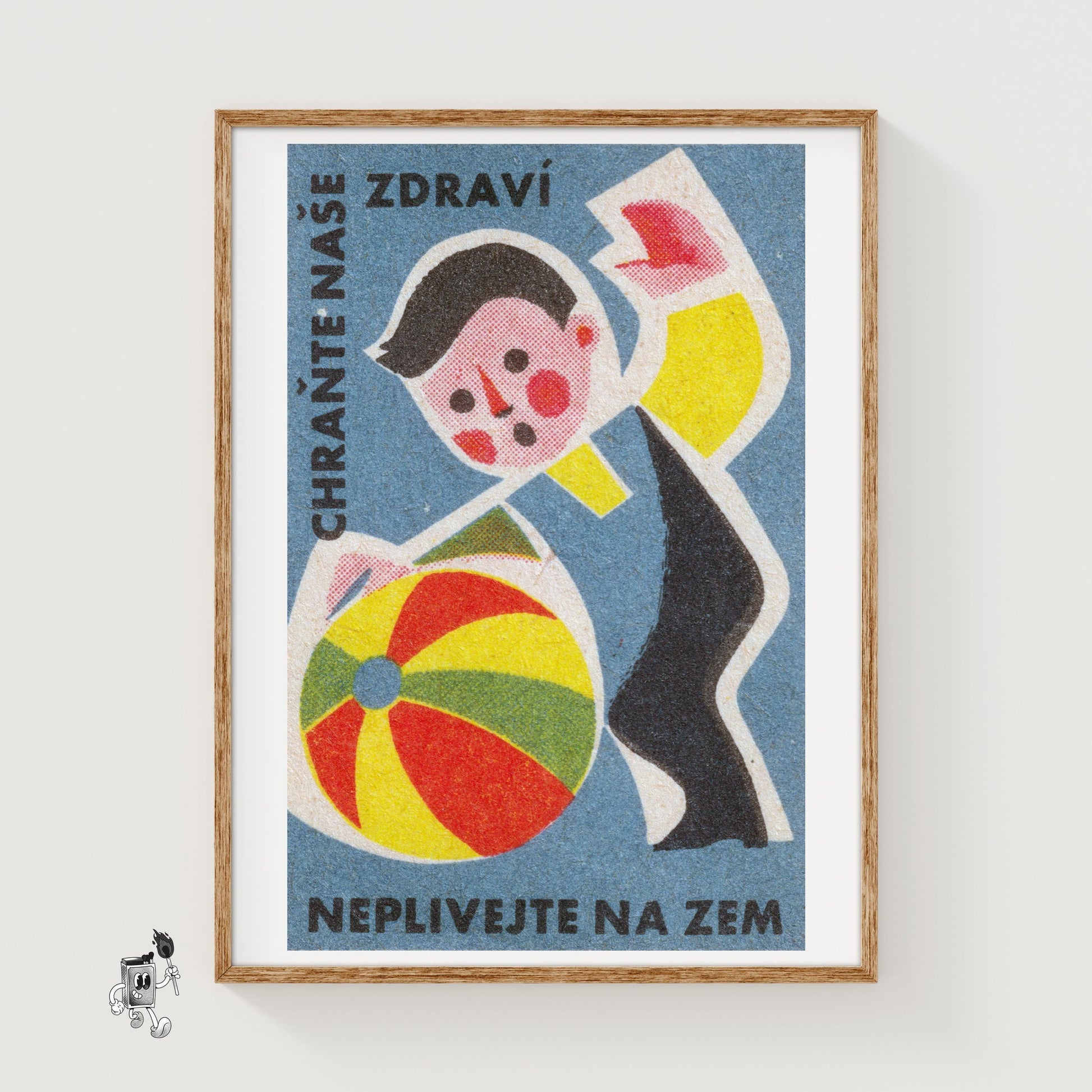 Boy with Beach Ball - vintage matchbox label print