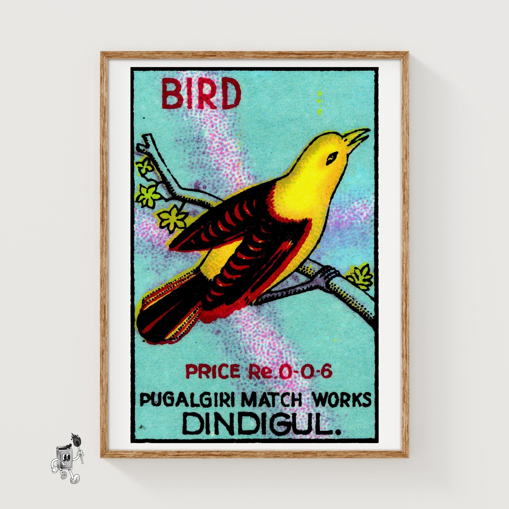 Yellow Bird - vintage matchbox label print