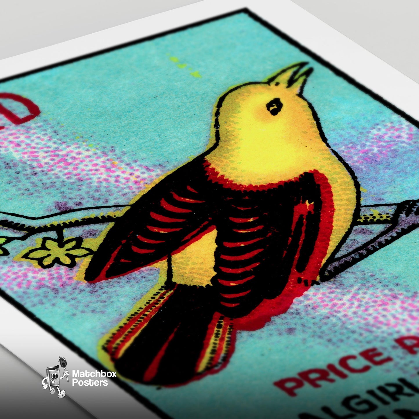 Yellow Bird - vintage matchbox label print - close-up detail