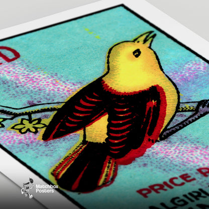 Yellow Bird - vintage matchbox label print - close-up detail