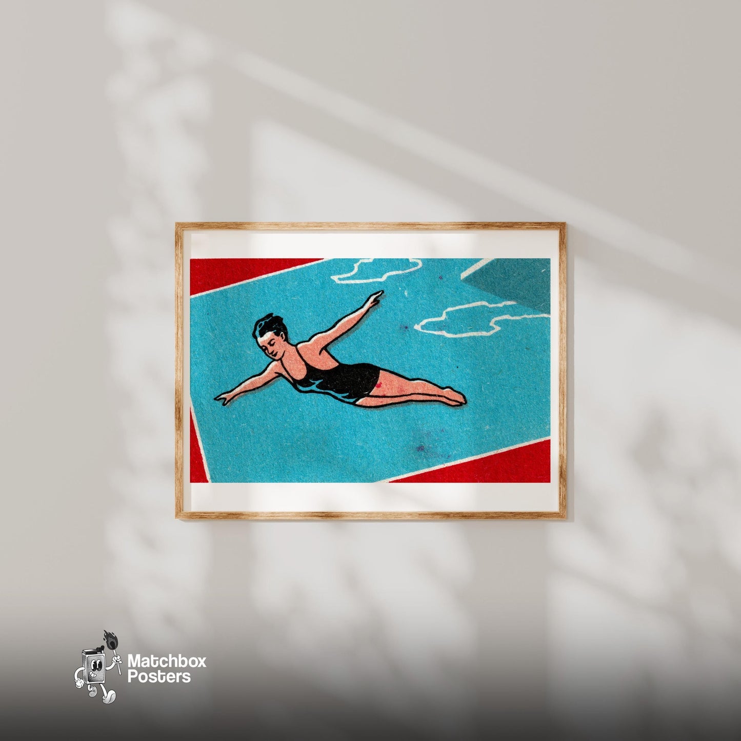 Pool Diver - vintage matchbox label print - bedroom mockup