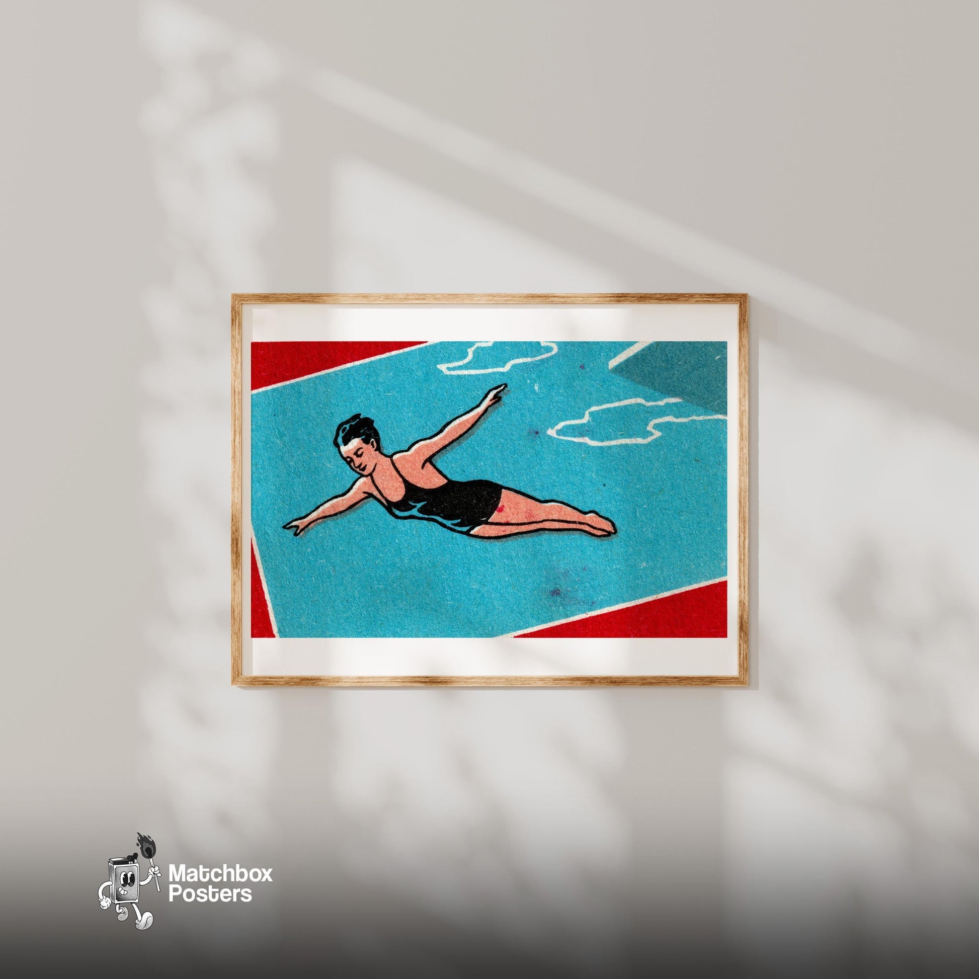 Pool Diver - vintage matchbox label print - bedroom mockup