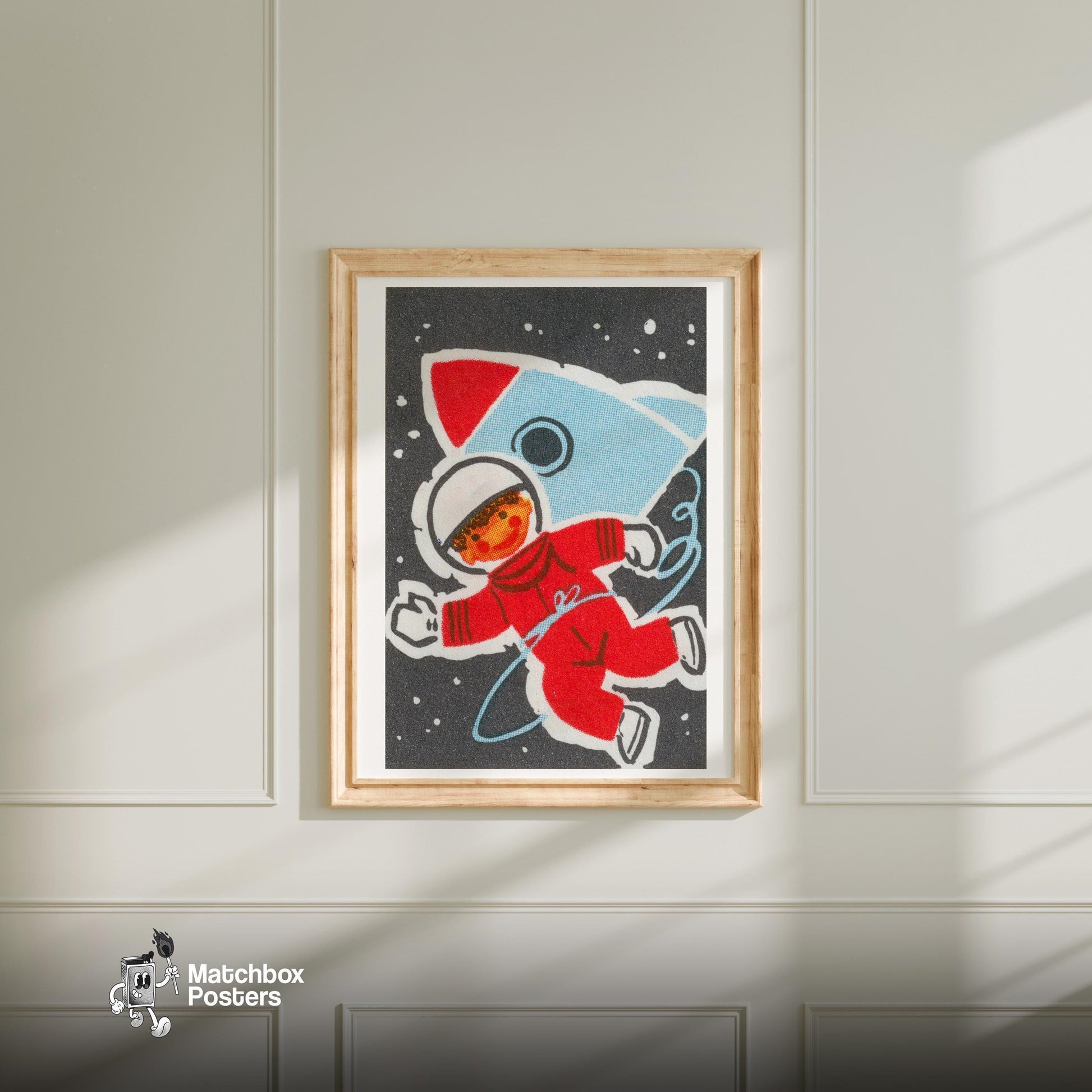Child Astronaut - vintage matchbox label print - bedroom mockup