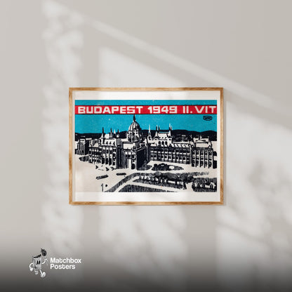 Budapest 1949 - vintage matchbox label print - bedroom mockup