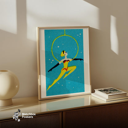 Hoop Dancer - vintage matchbox label print - size comparison