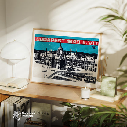 Budapest 1949 - vintage matchbox label print - office wall
