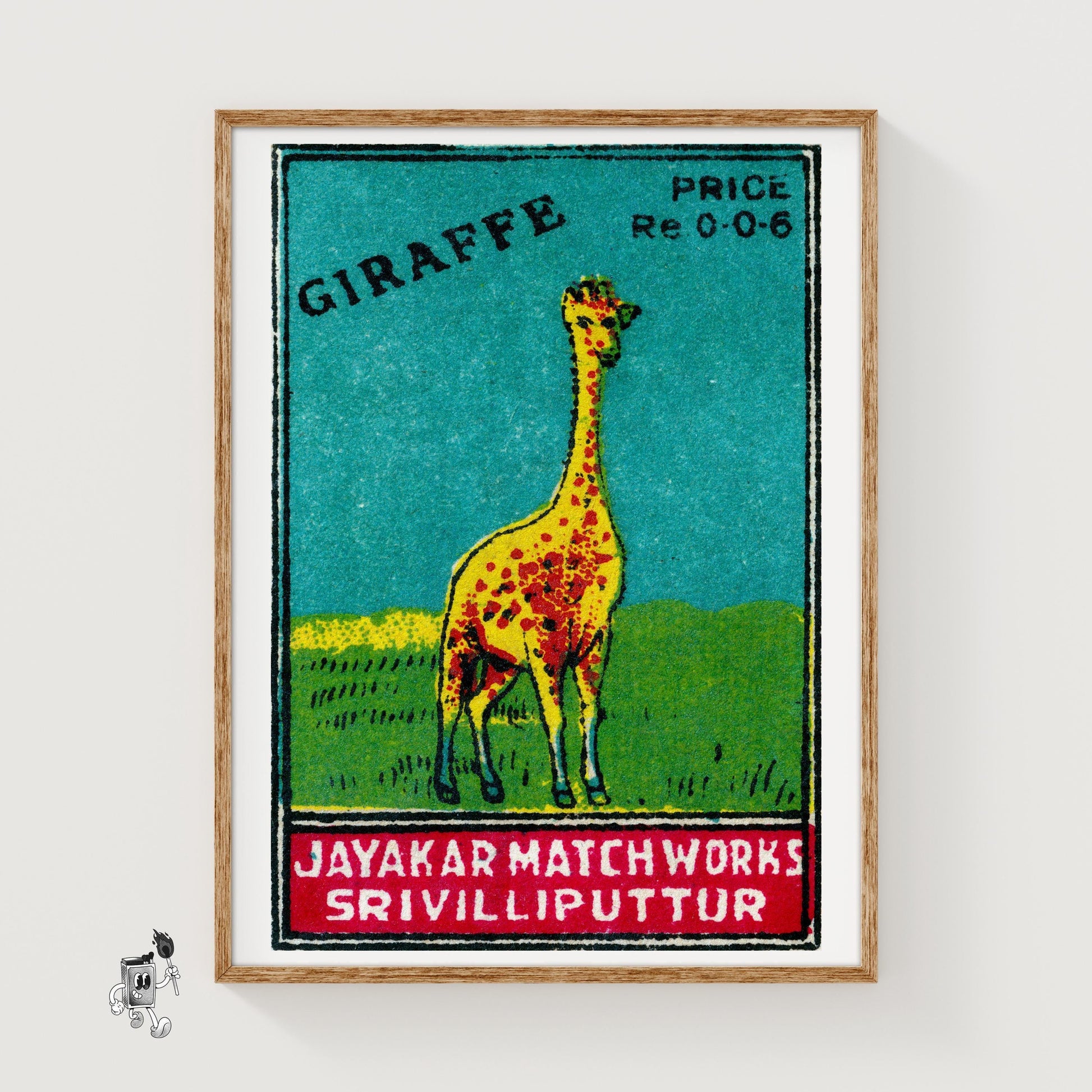 Yellow Giraffe - vintage matchbox label print