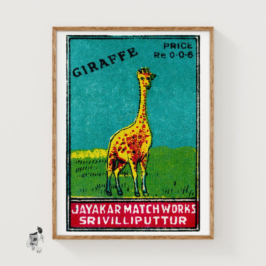 Yellow Giraffe - vintage matchbox label print