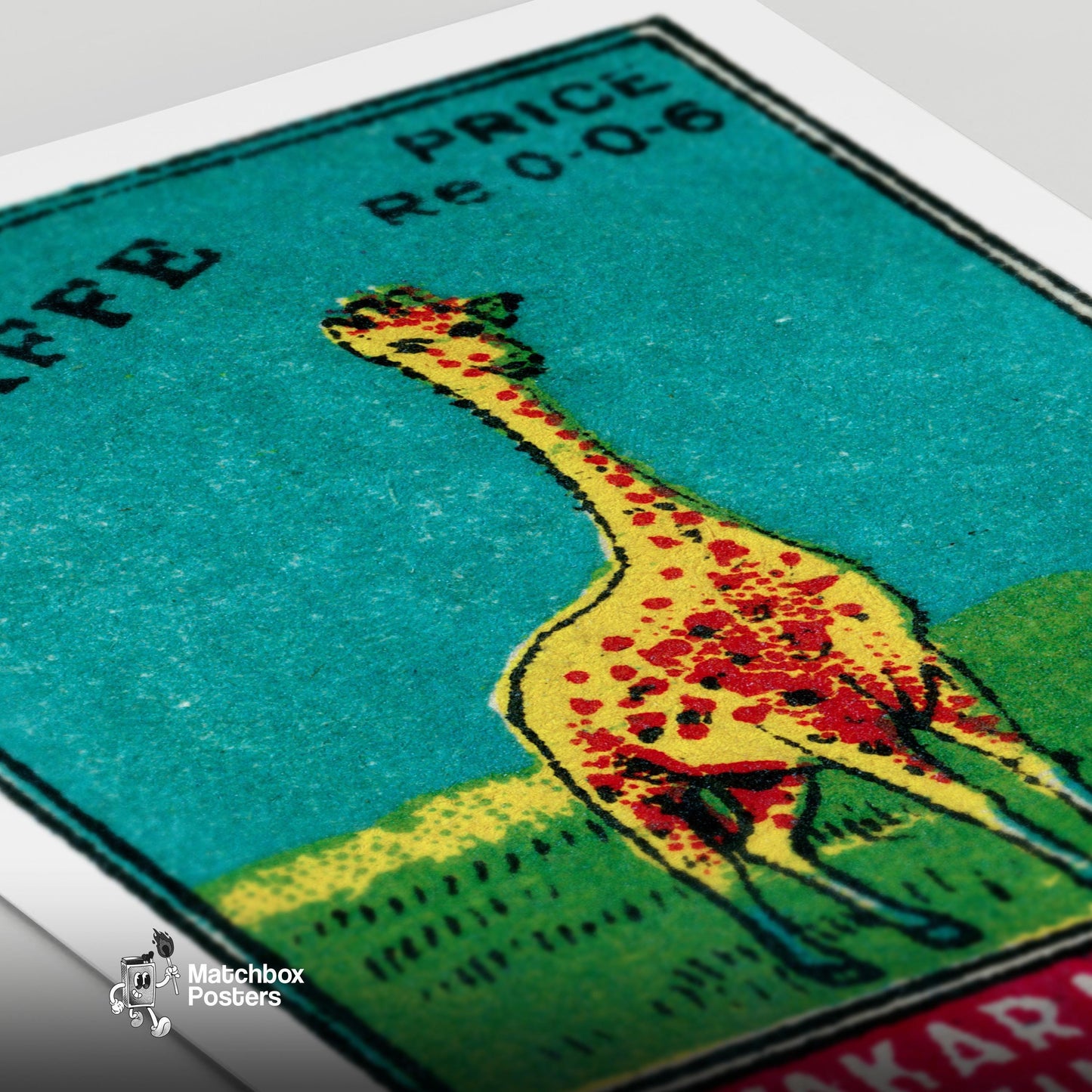 Yellow Giraffe - vintage matchbox label print - close-up detail