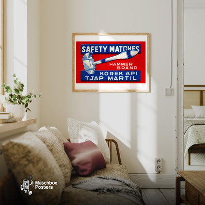 Hammer Brand - vintage matchbox label print - living room mockup