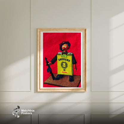 Cigarette Soldier - vintage matchbox label print - bedroom mockup