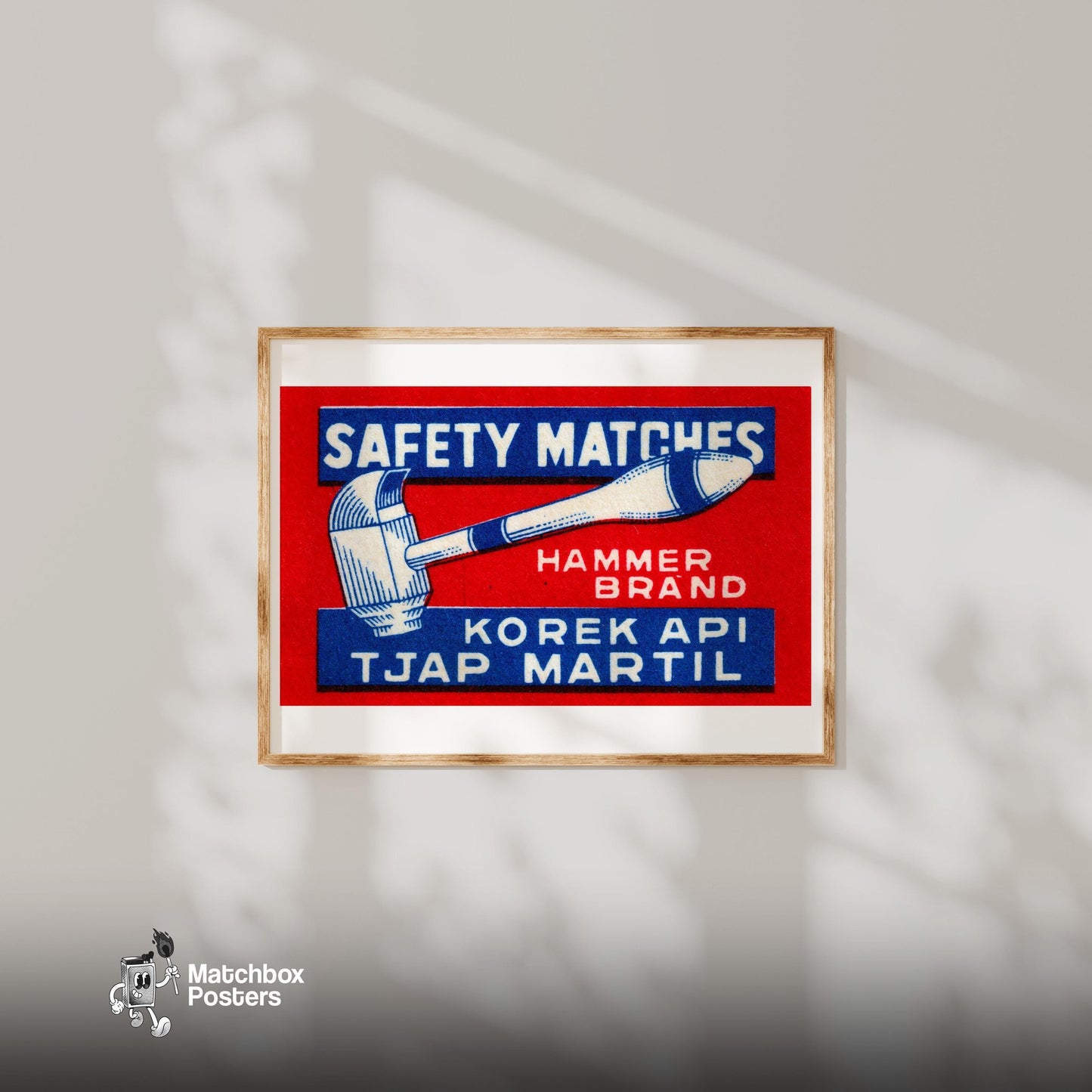 Hammer Brand - vintage matchbox label print - bedroom mockup