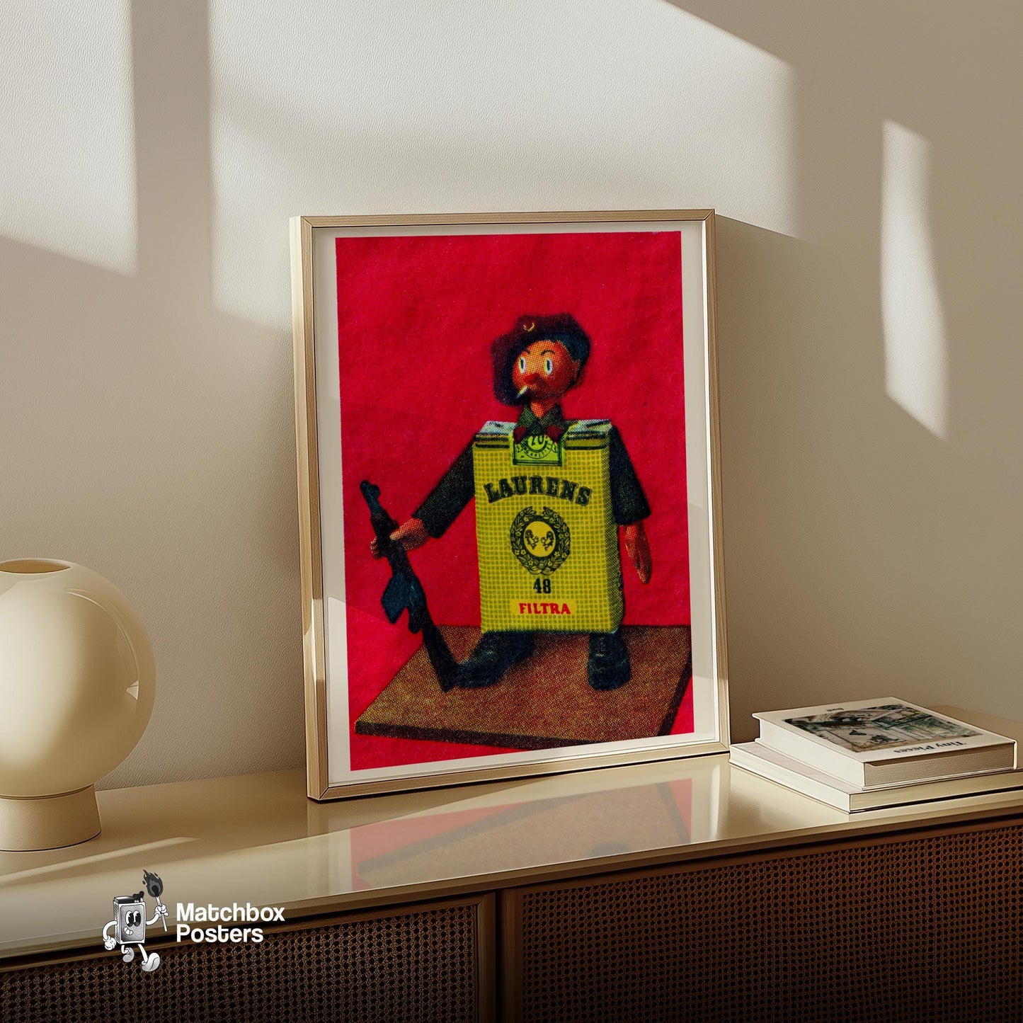 Cigarette Soldier - vintage matchbox label print - size comparison