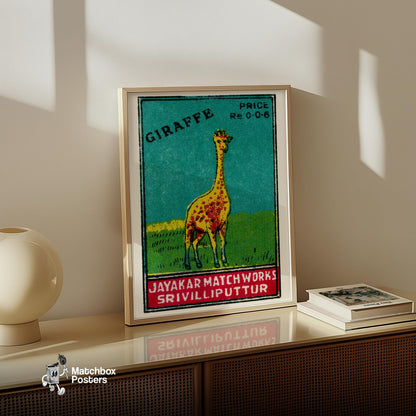 Yellow Giraffe - vintage matchbox label print - size comparison