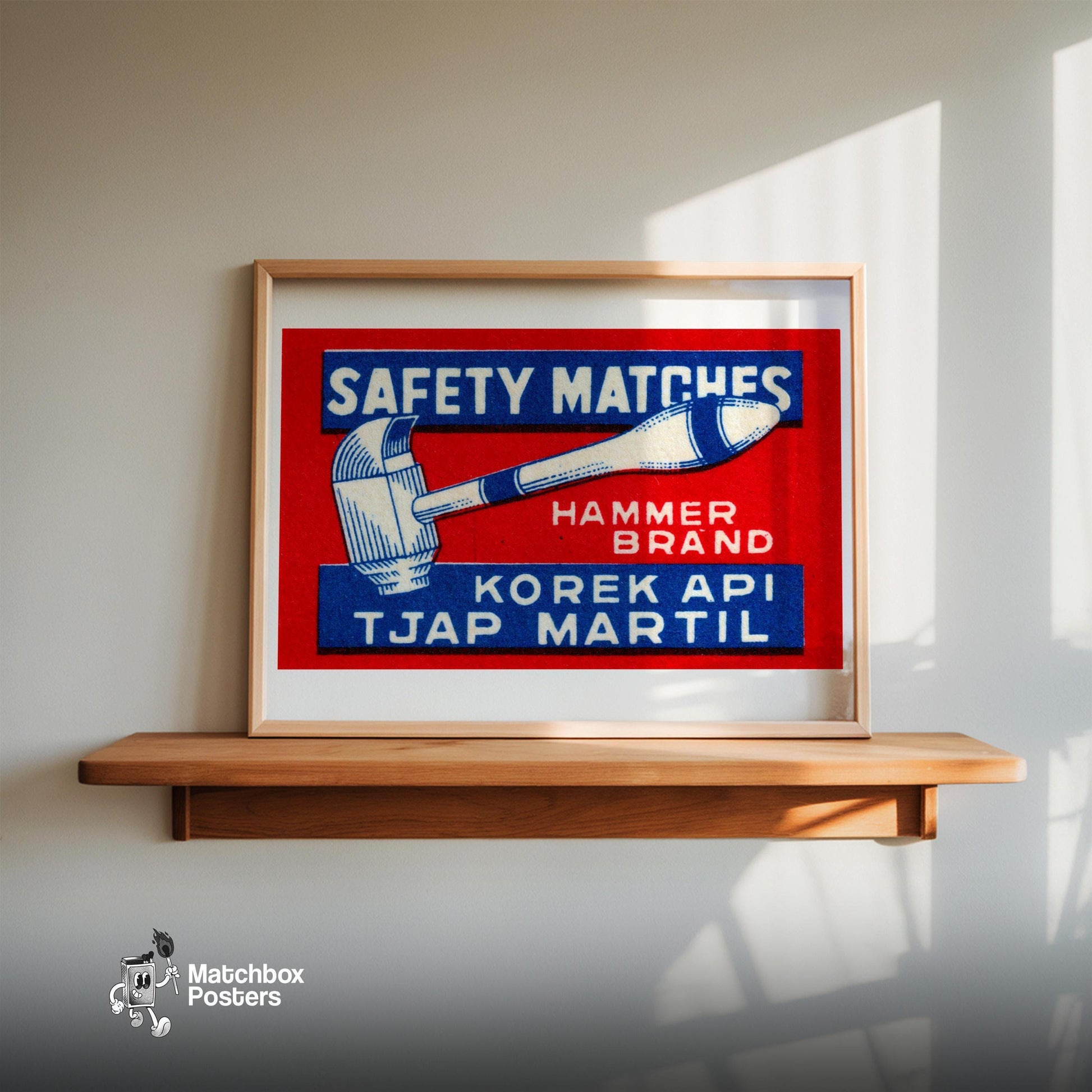 Hammer Brand - vintage matchbox label print - size comparison