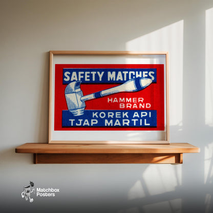 Hammer Brand - vintage matchbox label print - size comparison