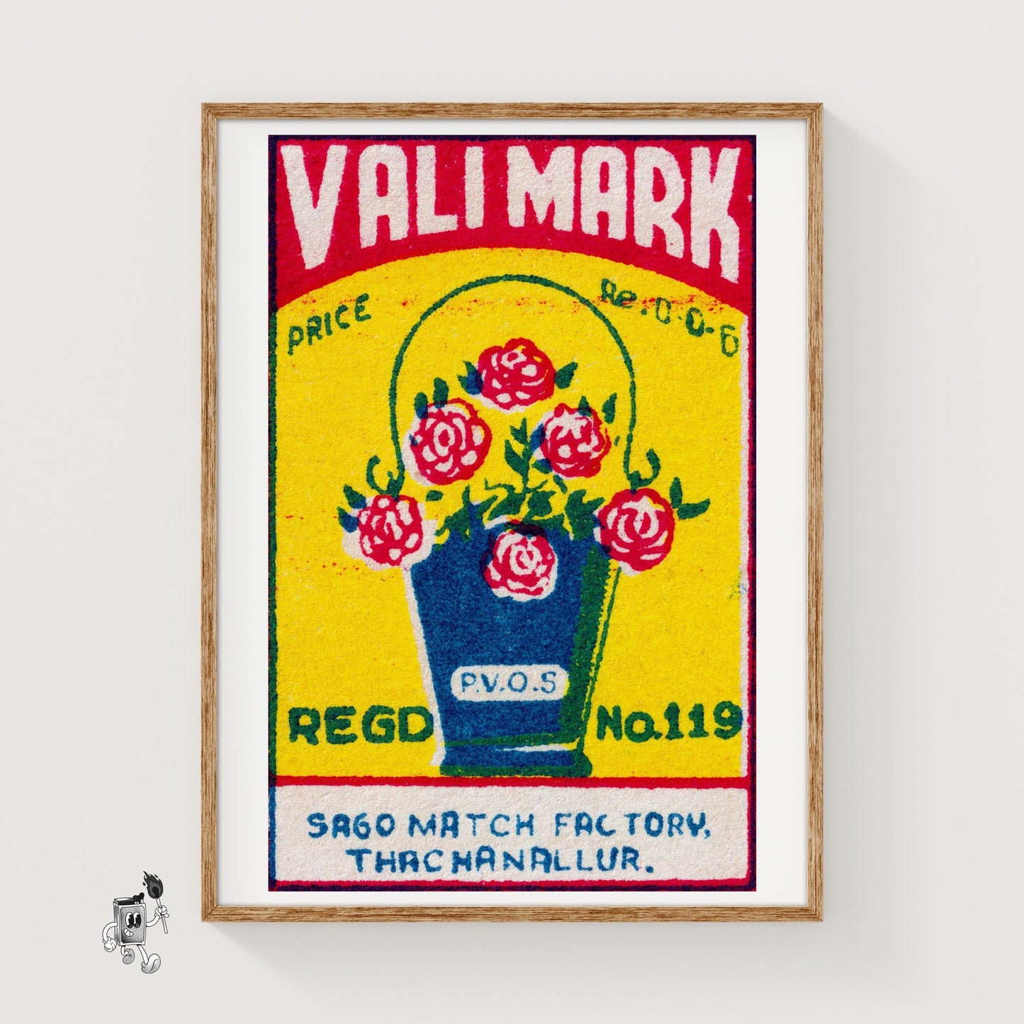 Bucket of Flowers - vintage matchbox label print