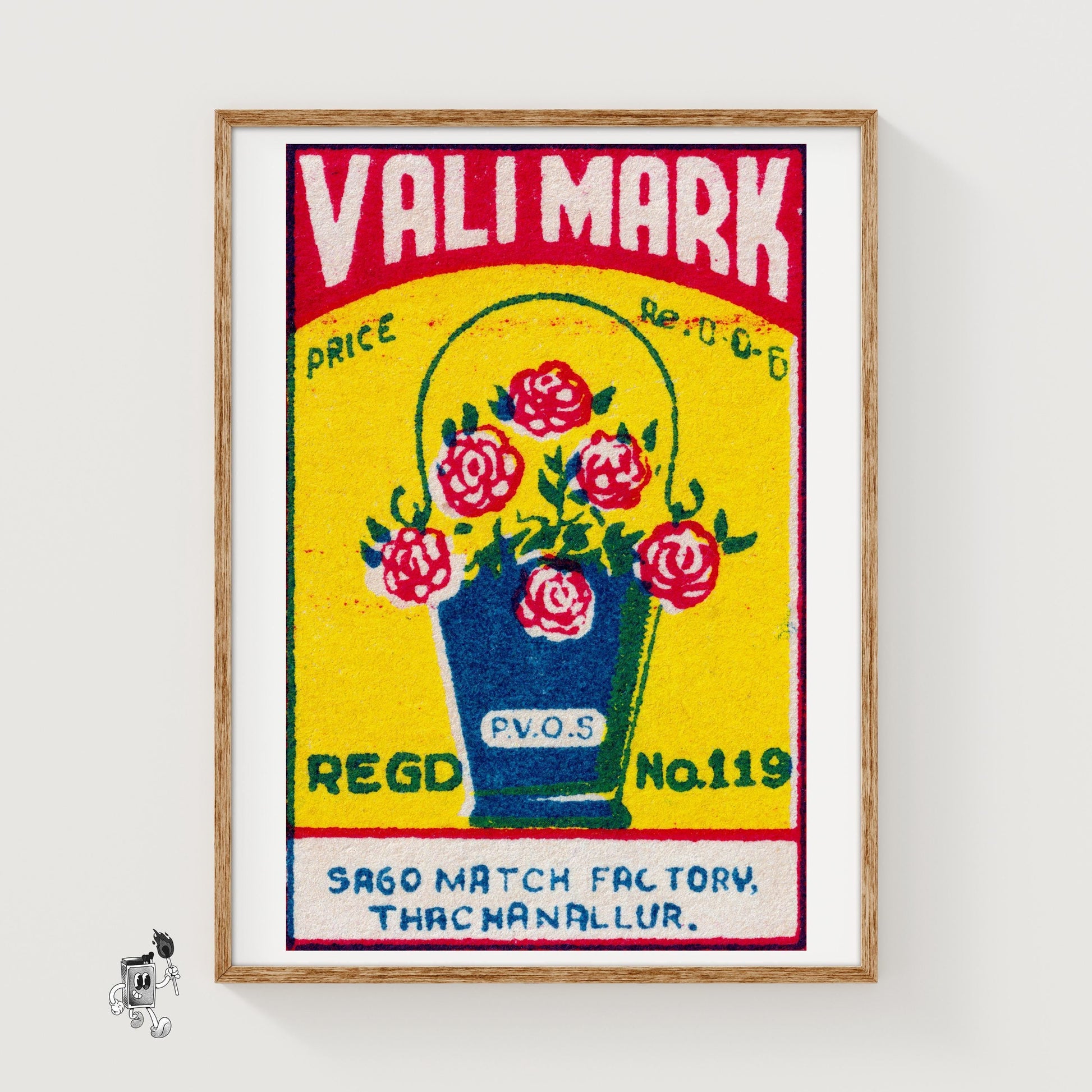 Bucket of Flowers - vintage matchbox label print