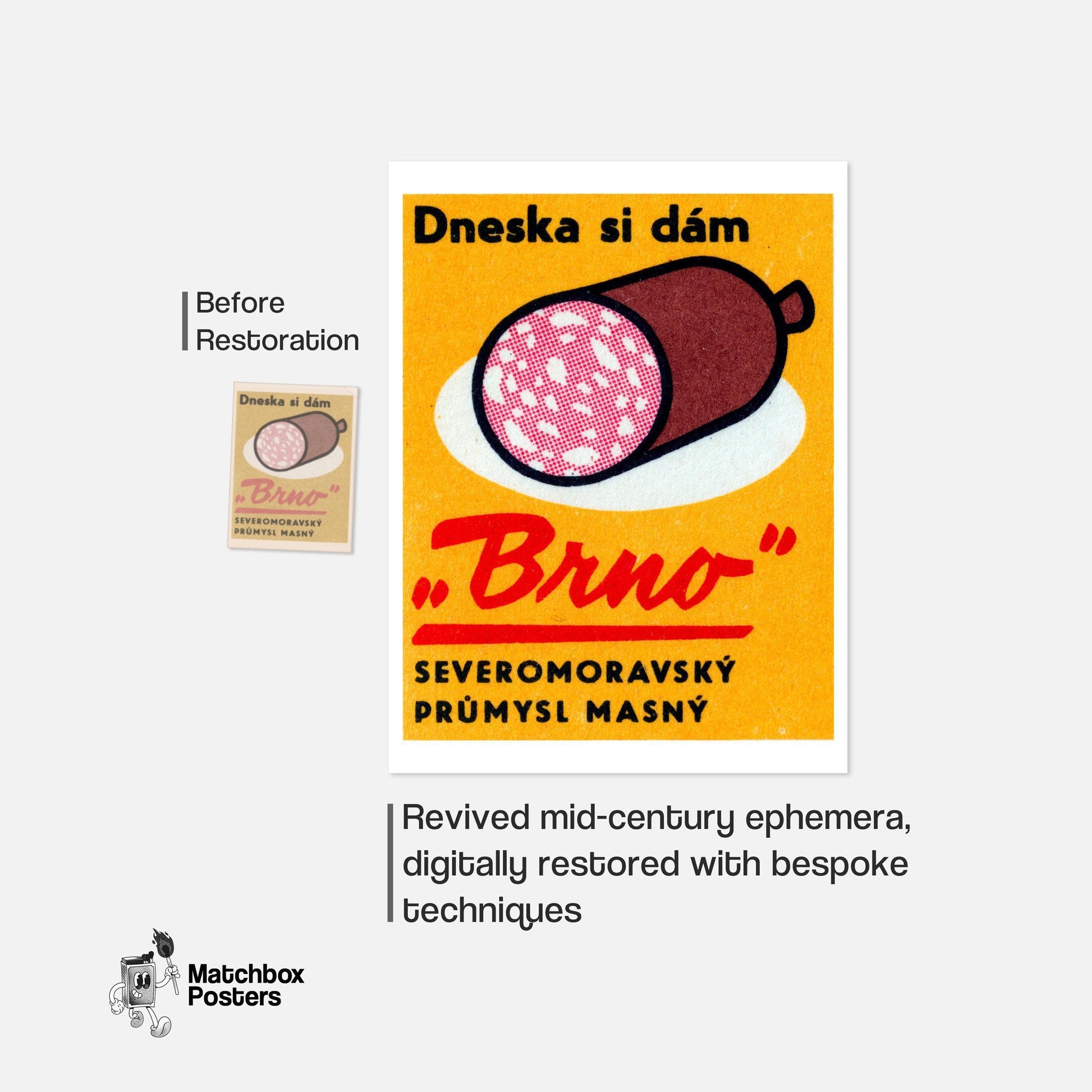 Sliced Salami - vintage matchbox label print - framed wall art preview