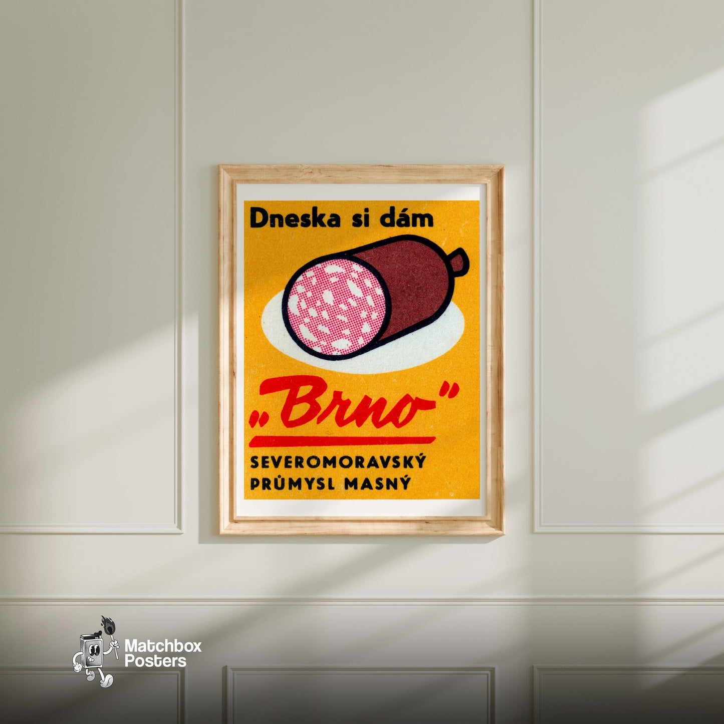 Sliced Salami - vintage matchbox label print - bedroom mockup