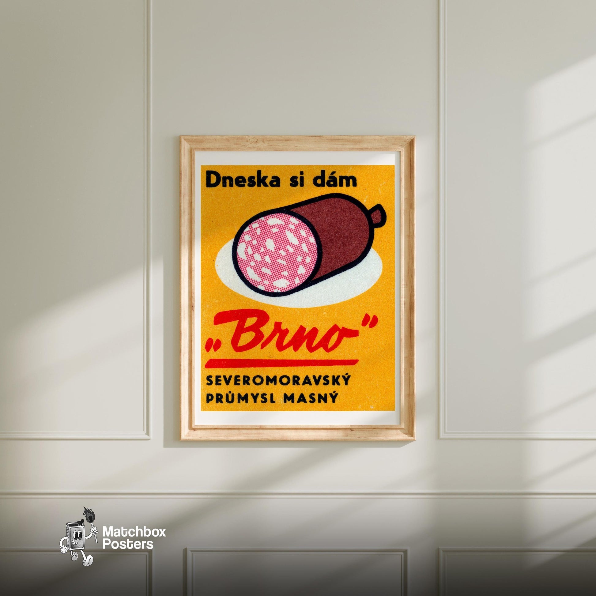Sliced Salami - vintage matchbox label print - bedroom mockup