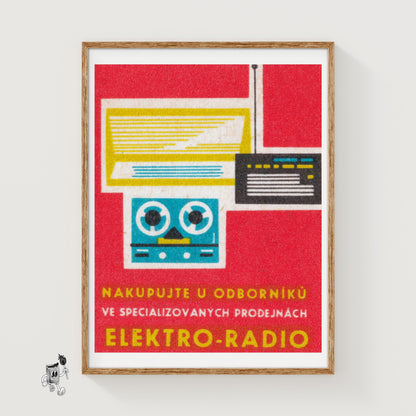 Stylized Illustration Of A Radio - vintage matchbox label print