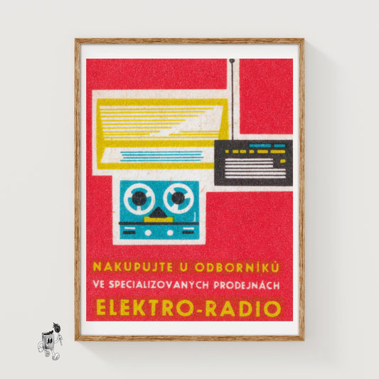 Stylized Illustration Of A Radio - vintage matchbox label print