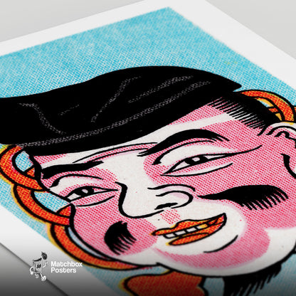 Chubby Japanese Mask - vintage matchbox label print - close-up detail