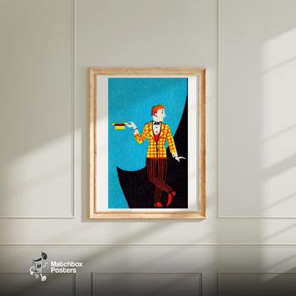 Yellow Jacket Gentleman - vintage matchbox label print - bedroom mockup
