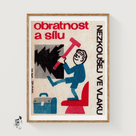 Person with Hammer - vintage matchbox label print