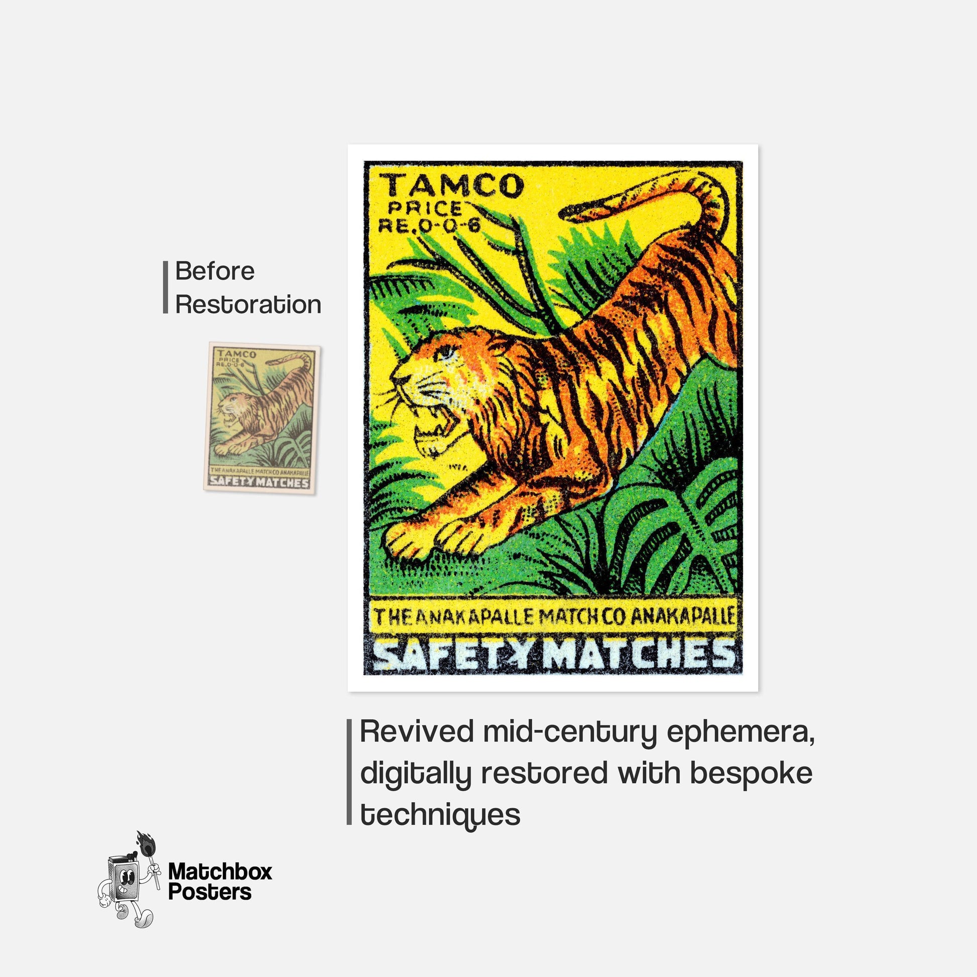 Leaping Tiger - vintage matchbox label print - framed wall art preview