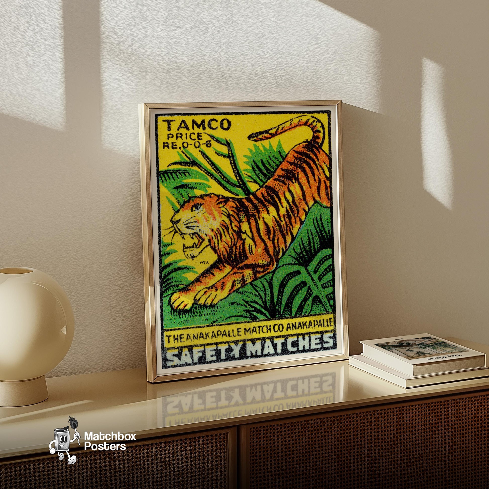 Leaping Tiger - vintage matchbox label print - size comparison