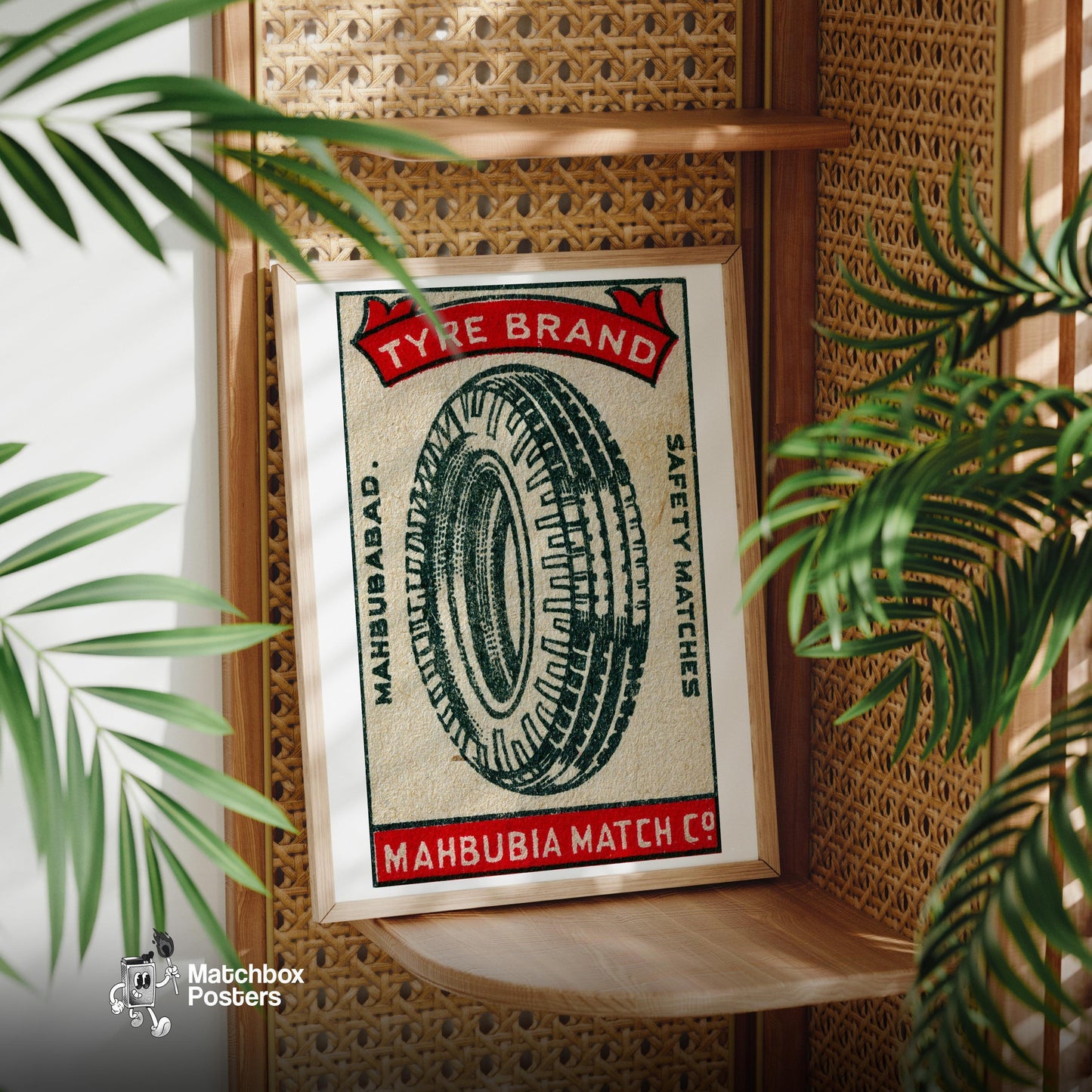 Illustration Of A Tire - vintage matchbox label print - office wall
