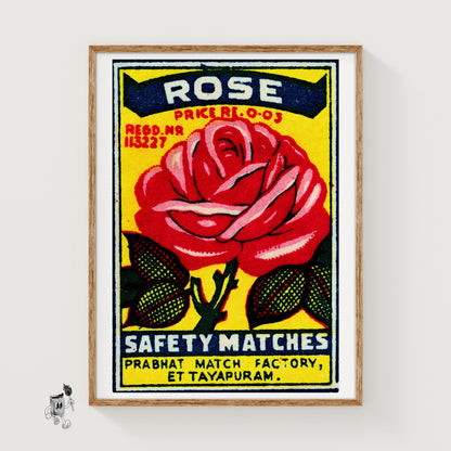 Red Rose - vintage matchbox label print