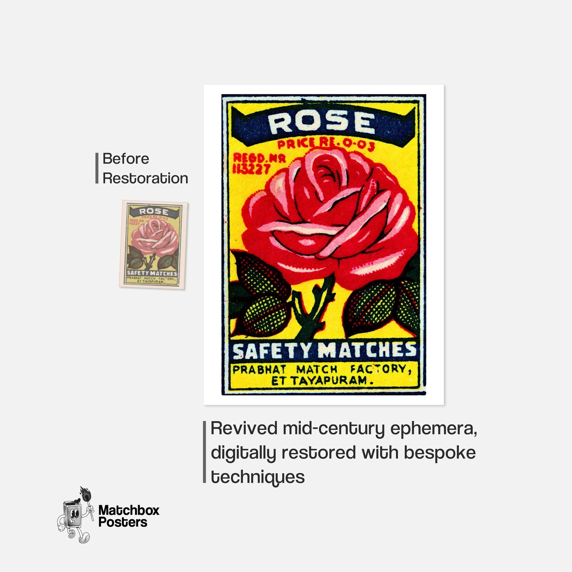 Red Rose - vintage matchbox label print - framed wall art preview