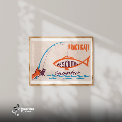 Fishing Scene - vintage matchbox label print - bedroom mockup