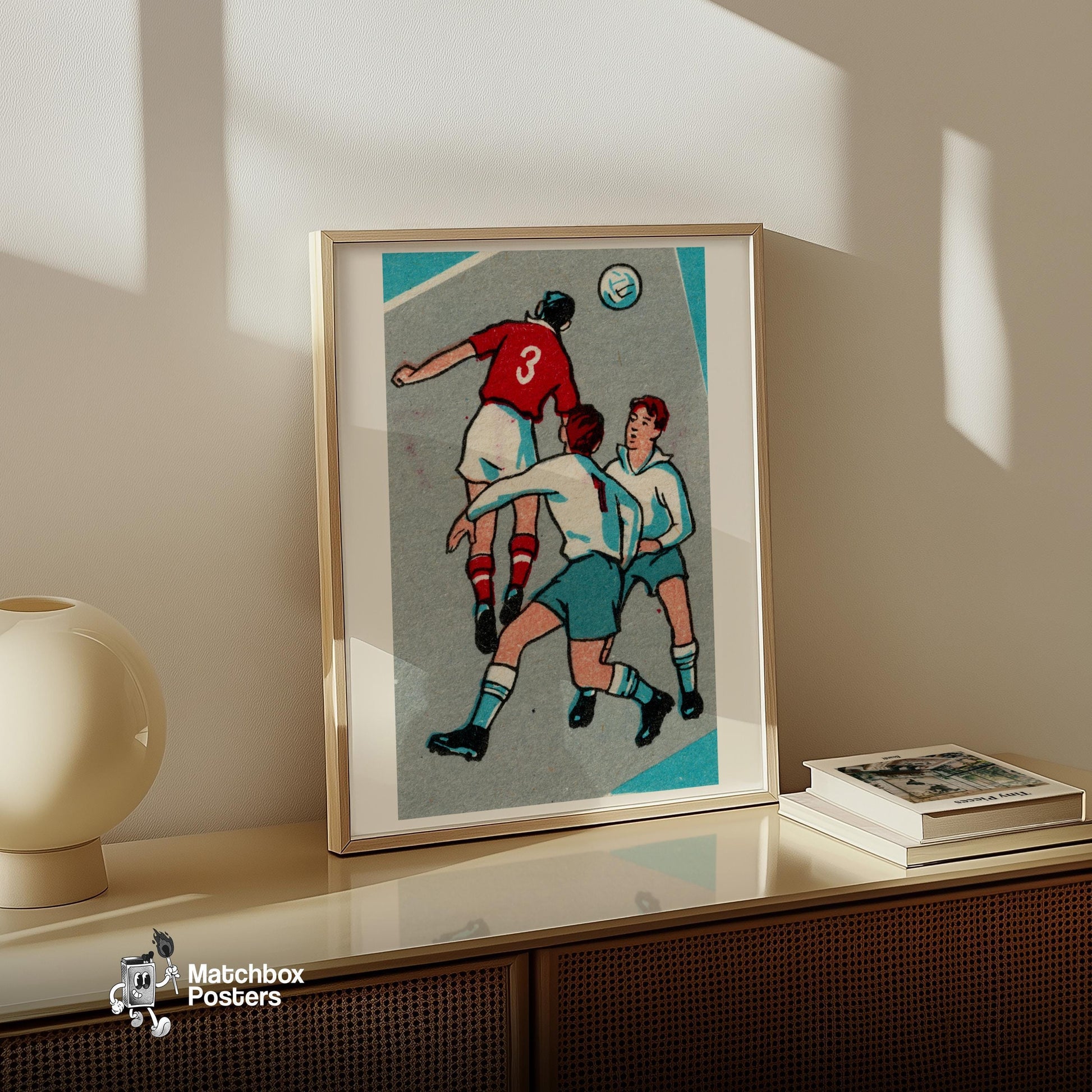 Football Header - vintage matchbox label print - size comparison