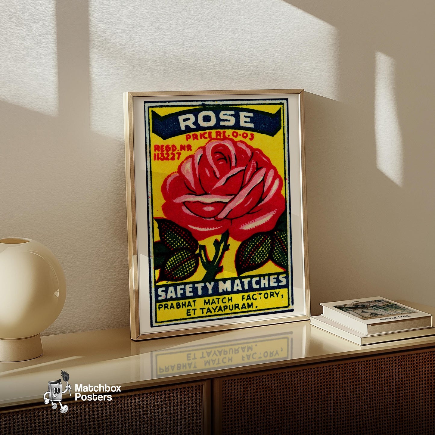 Red Rose - vintage matchbox label print - size comparison