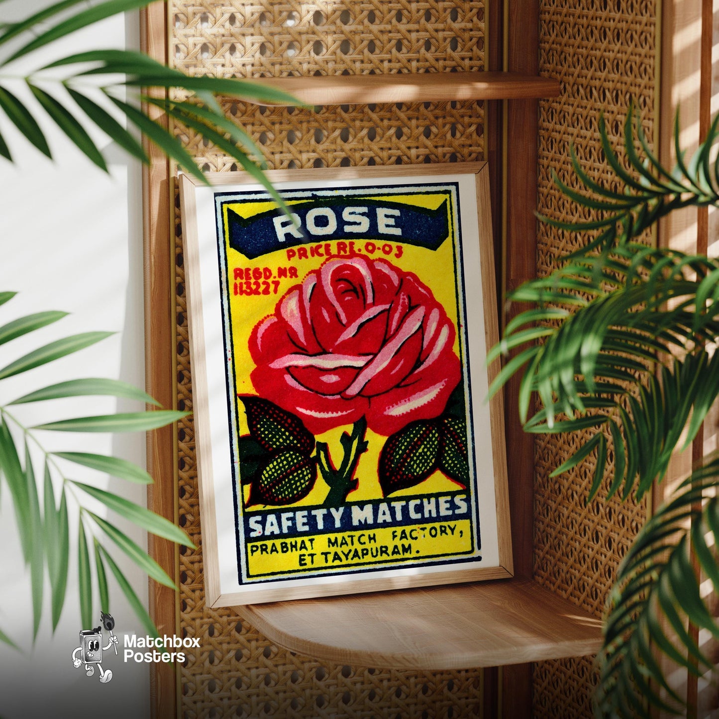 Red Rose - vintage matchbox label print - office wall