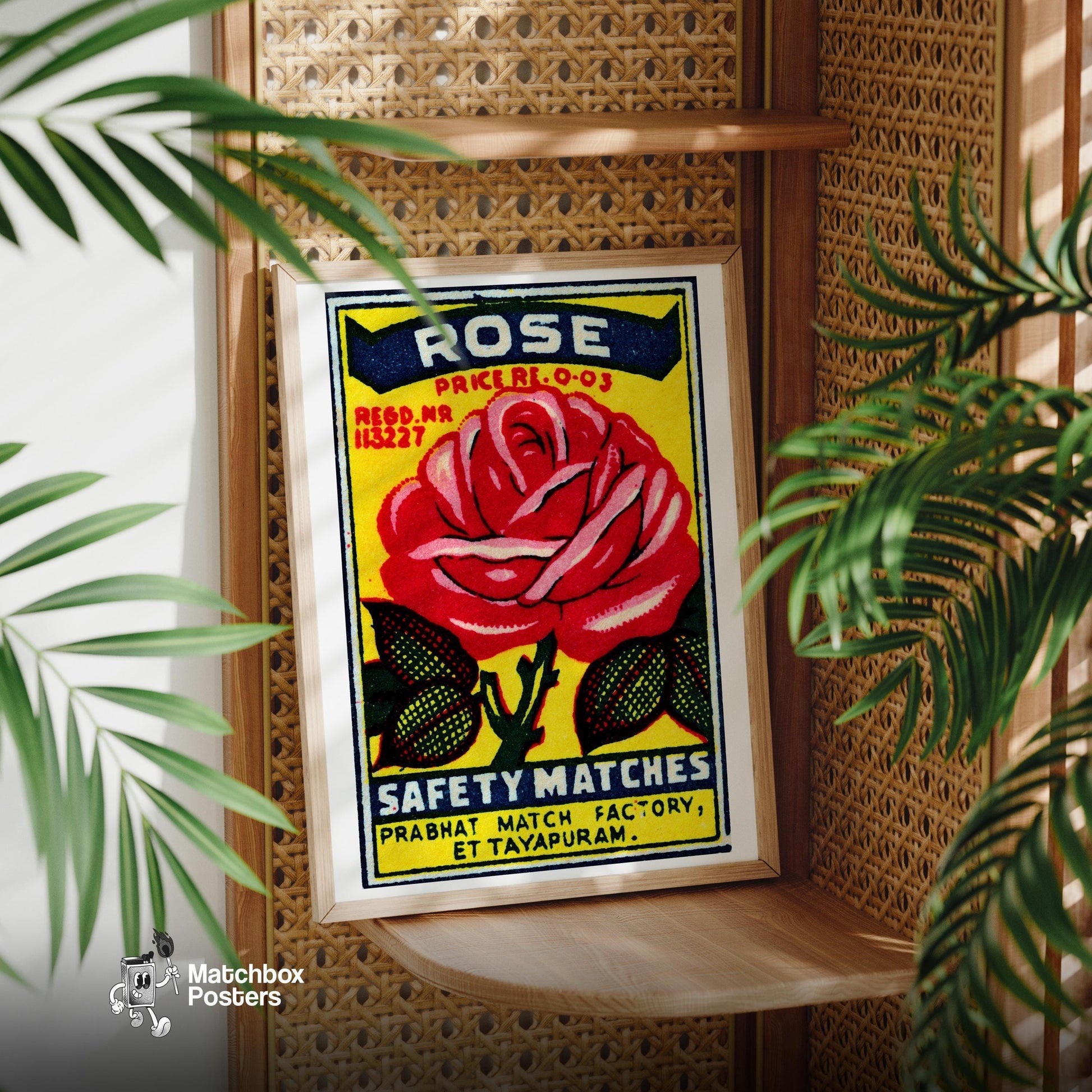Red Rose - vintage matchbox label print - office wall