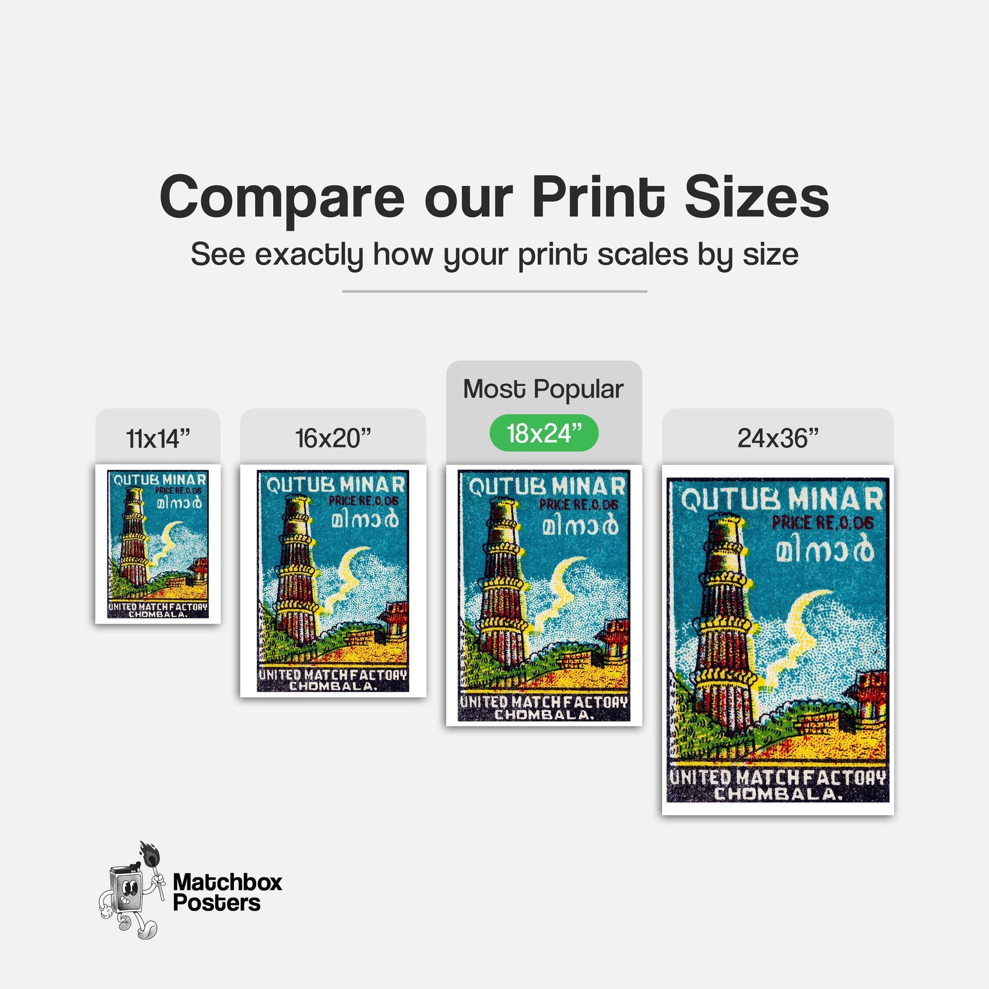 Qutub Minar - vintage matchbox label print - gallery wall preview