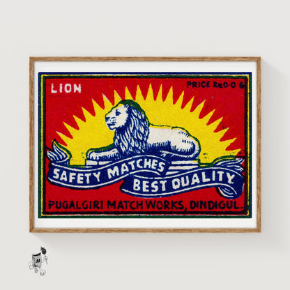 Lion Lying Down - vintage matchbox label print