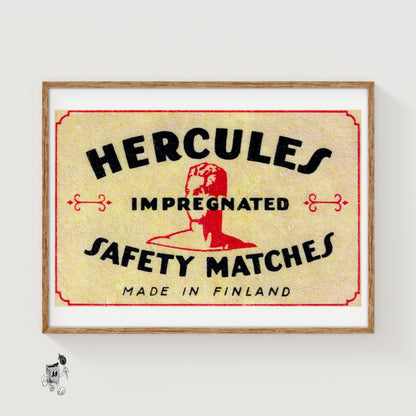 Silhouette Of Hercules Bust - vintage matchbox label print